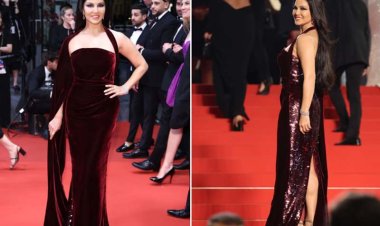 मरून शिमरी गाउन पहनकर सनी लियोन ने गिराई बिजलियां, फोटोज ने मचाया बवाल