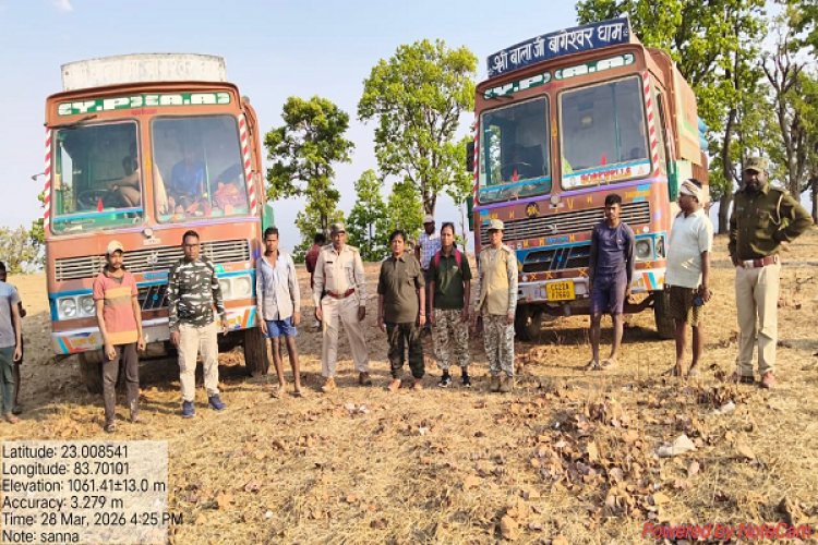 जंगल में अवैध बोरवेल खनन पर वन विभाग की सख्ती, दो ट्रक जब्त